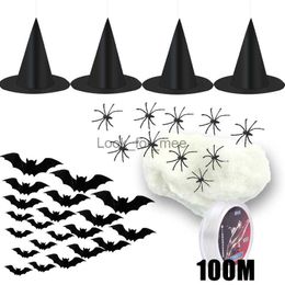 Halloween Witch Hat Decoration Supplies Indoor Outdoor Hanging Ornament With Bat Spider Web Party Prom Festival Dress Up Decor HKD230823