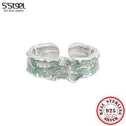 Wedding Rings S STEEL 925 Sterling Silver Irregular Green Enamel Adjustable Woman Minimalist s 2023 Products Designer Jewelry 230822