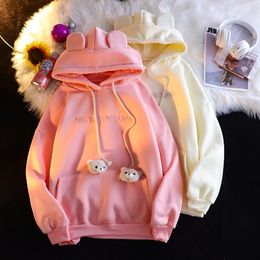 Women's Hoodies EBAIHUI Cute Sweatershirt 3D Decorative Casual Ladies Hoodie Spring Autumn Loose Embroidered Pocket Design Pullover