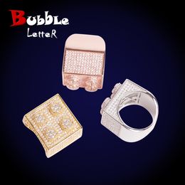 Band Rings Bubble Letter Iced Out Block Ring for Men Real Gold Plated Rock Rapper Full Cubic Zircon Hip Hop Fashion Jewellery 230822