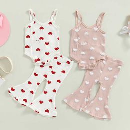 Clothing Sets Lovely Summer Toddler Kids Girls Valentine 's Day Clothes Sets Heart Print Sleeveless Bodysuits+Flare Long Pants