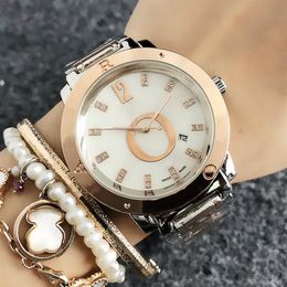 Fashion Brand Women Girls crystal steel metal band Date Calendar Quartz Pan wrist Watch P57302O