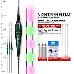 Fishing Accessories 3PCS Electric Floats 3 CR425 3 Float Tubes 1 Bag Hooks Luminous Buoy Vertical Lake River Bobber Tackle 230822