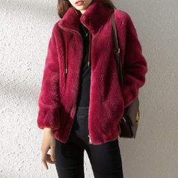 Womens Fur Faux Fluffy Coat Parka Femme Winter Warm Coats Zipper Long Sleeve Jackets For Women Korean Parkas Green Red Fashion 230822