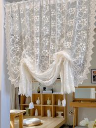 Sheer Curtains French Embroidery Pull Up for Living Room Bedroom Kitchen White Lace Floral Balloom Decorative Roman Curtain 230822