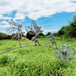 Garden Decorations Dancing Fairy Statue Metal Dandelion Elf Sculpture Crafts Wind Spirit on Taraxacum Yard Decoration 230822