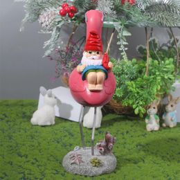 Garden Decorations Funny Gnome Reclining On Flamingo Figurines Resin Gnomes Fall Outdoor For Patio Yard Lawn Porch Ornament