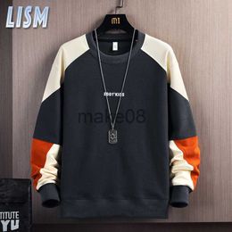 Mens Hoodies Sweatshirts 2023 LISM Sweatshirts for Men New Fashion Casual Hoodies Long Sleeve Patchwork Sweatshirt Crew Neck Pullover Loose Clothing To J230823