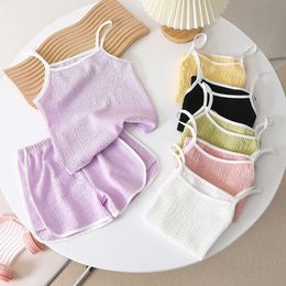 Clothing Sets Girls Camisole Set Summer New Thin Fashion Slip Shorts Girls Clothes Suit Casual Solid Colour Kids Sets Children's Clothing