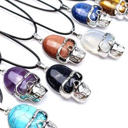 Chains Natural Crystal Stone Skull Charms Necklace For Women Men Fashion Healing Reiki Halloween Jewellery Gifts