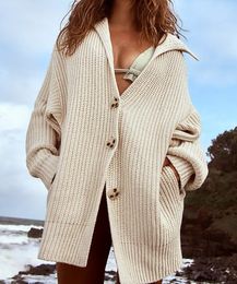 Womens Sweaters Jyate Casual Solid Midlength Knitted Cardigan Female Loose Longsleeve Womens Sweater Navy Collar Simple Knitted Outerwear 230822