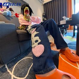 Men s Jeans European American Retro Street Denim Pants Hip Hop Skull Embroidery Oversized Men Women Y2K High All match Trousers 230823