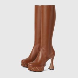 Hentian Gaotong Boots, подлинные кожаные сапоги на молнии, шнуровка клина на платформе, густой и роскошный дизайнер обуви для женской фабрики 35-42