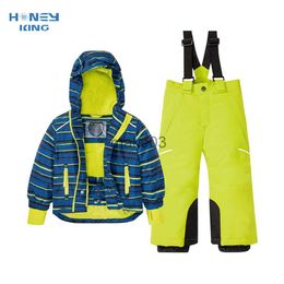 Down Coat HONEYKING Children Outfit Snowsuit Ski Suit Winter Outdoor Sports Warm Windproof Waterproof Snowboard Jacket and Pants 2pcs Set J230823