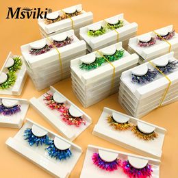 False Eyelashes Glitter Coloured Mink Lashes Bulk Wholesale 25MM Cosplay Fake Box Package Fluffy Dramatic Makeup Vendors 230822