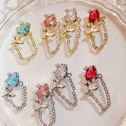 Nail Art Decorations 10Pcs Nail Art Dangle Designer Charms Zircon Tulip Chain Design Multi-Colors Luxury Nail Art 3D Accessories For Manicure Jewellery 230822