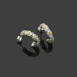 Womens Cross drilling earrings Studs Designer Jewelry C-shaped single row drill Studs Full Brand as Wedding Christmas Gift Tiffanyism