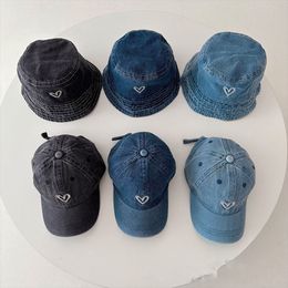Caps Hats Korean Style Baseball Hat Love Embroidery Washed Denim Children s Curved Brim Flat Top Fisherman Boys Girls Fashion Headwear 230823