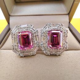 Stud Earrings Luomansi Shiny 2TC 6x8MM Pink Moissanite Certificate - S925 Silver Women Fine Jewellery Wedding Gift