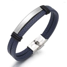 Charm Bracelets Simple Men Woven Leather Bracelet Classic Stainless Steel Insert Punk Double-layer Braid Bangles For Jewellery Gift