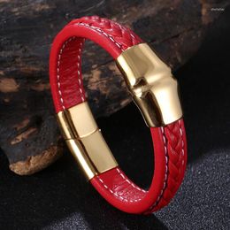 Charm Bracelets Fashion Leather Bracelet&Bangles Men Weaving Magnetic Clasp Male Stainless Steel Bangles Jewelry Gifts SP1261