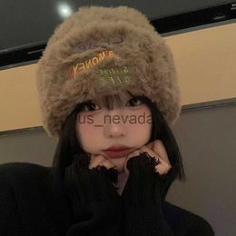 Beanie/Skull Caps Cute Plush Knitted Hat for Women in Autumn and Winter Big Headband Warm Woollen Hat Korean Version Show Face Small Hat Trend J230823