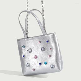 Evening Bags Design Oil Wax Skin Water Diamond Women's Bag Chain One Shoulder Crossbody Mobile Phone Tote