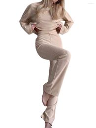 Women's Sleepwear Women S Casual Ribbed Long Sleeve Sweater And Jogger Pants Lounge Set - Cosy Spring Loungewear With Elastic Waistband