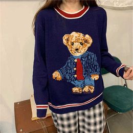 Little Bear Knitted Vest Women's Early Autumn New Vneck Pullover Tank Top Loose Outerwear Academy Style Sweater