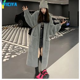 Womens Sweaters YICIYA long Mink velvet Cardigan Clothing Knitwears Autumn Winter high street Hooded Knitted Cardigans Female 230822
