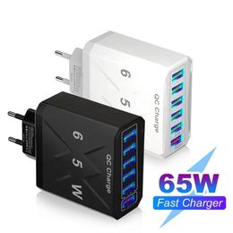 65W 6 Ports USB Charger Fast Charging QC3.0 Travel Charger Adapter For Samsung iPhone Xiaomi Mobile Phone Adapter EU US UK KR Plug