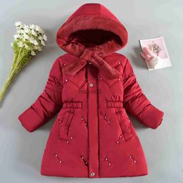 Down Coat 2023 Winter New Girls Jacket Long Style Solid Colour Thicken Keep Warm Hooded Down Cotton Windbreaker Coat For 410 Years Old J230823