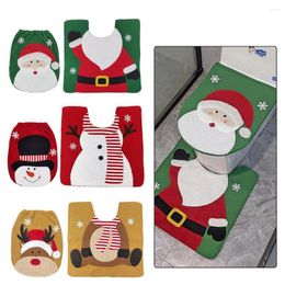 Toilet Seat Covers Cover Mat Set Festive Christmas Bathroom Decor Snowman Santa Elk Print Floor Cute Two-piece