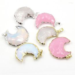 Pendant Necklaces XSM Natural Stone Rose Pink Quartz Opal Raw Moon Crystal Necklace For Women Man Fashion Charm Jewellery