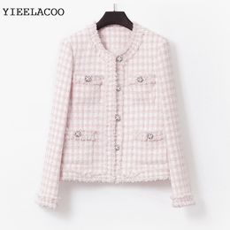 Womens Jackets Fashion Small Fragrance Woven Tassel French perfume Pink Tweed Jacket Coat Ladies Spring Autumn Winter Classic Jacket 230822