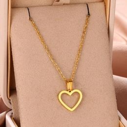 Pendant Necklaces Stainless Steel Jewelry Heart Hollow Accesorios Gold Color Chain Necklace Couple Pendants Anniversary Gift