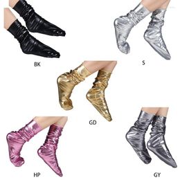 Women Socks Girls Faux Leather Loose Crew Funny Shiny Metallic Wetlook Solid Colour Warm Mid Tube Stockings Clubwear