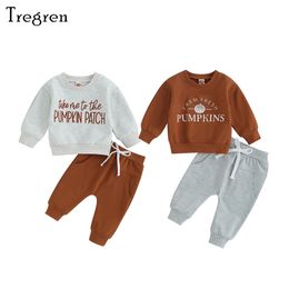 Clothing Sets Tregren 03Y Halloween Baby Boy Outfits Letter Print Long Sleeve Sweatshirt and Elastic Pants for Toddler 2 Piece Fall Tracksuit 230823