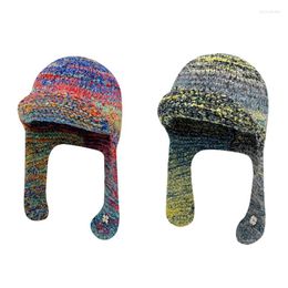 Berets Handwoven Bucket Cap Windproof Winter Hat Female Knit Headgear Teens Sports