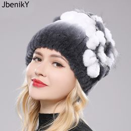 Beanie/Skull Caps Fur Hats for Women Winter Real Rex Rabbit Hat fur kniting female warm snow caps ladies elegant princess beanies cap 230822