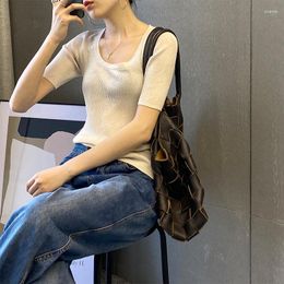 Women's Sweaters Female Girls Short Sleeve T-shirt Women Summer Vintage Thin O-neck Slim Knitted Sweater Design Shirts Pullover Tops