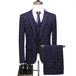 Men's Suits Pants Blazers Vest Plaid Wedding Banquet Gentleman Dress Men Fashion Business S Slim Comfort Coat