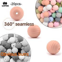 Teethers Toys LOFCA 20pcs Beehive Silicone Beads Spiral Baby Teething Round Food Grade 15mm DIY Threaded BPA Free 230822