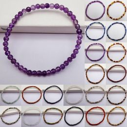 Strand 4MM Agate Quartz Crystal Garnet Amethyst Jasper Stone Faceted Beads GEM Bracelet Bangle Stretch 7 Inch Jewellery For Woman Gift