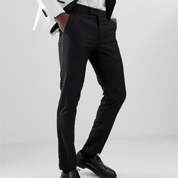 Men's Suits & Blazers Black Men Suit Pants With Side Stripe One Piece Slim Fit Man Trousers Fashion Clothes 2022 For Wedding 251N