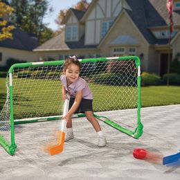 Air hockey Children Hockey Lacrosse Set Durable with Heavy Duty Metal Goal 2 Adjustable Sticks 230822