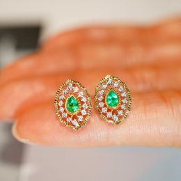 Stud Earrings SX2023 Fine Jewelry 18K Gold Green Emerald 0.3ct Gemstones Diamonds Female Studs For Women