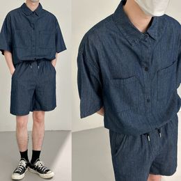 Men's Tracksuits Two Piece Sets Short Sleeve Denim Shirts And Jean Shorts Y2K Outfit Men Suits Streetwear Fashion Loose Clothing Summer 230822