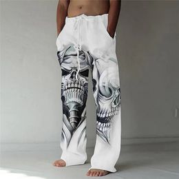 Men's Pants Skull Straight Trousers 3D Print Elastic Drawstring Design Front Pocket Beach Skeleton Graphic Prints Comfort 230822