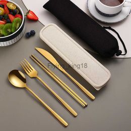 4pcs Set Portable Cutlery Set Tableware Set Camping Dinnerware Set Stainless Steel Knife Fork Spoon Kit Travel Flatware With Box HKD230812